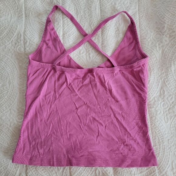 Moda International Pink Cross Strap Tank Cami Top Pink/Purple M 100% Cotton - Picture 3 of 6